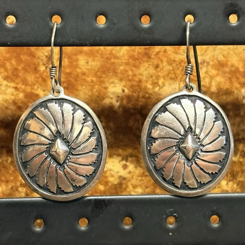 Sterling Silver Concho/Sunburst Dangle Earrings Vintage